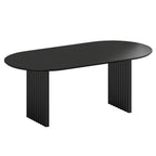 79" Black Solid Wood Mirrored Double Pedestal Base Oval Dining Table