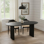 79" Black Solid Wood Mirrored Double Pedestal Base Oval Dining Table