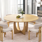 59" Natural Solid Wood Mirrored Double Pedestal Base Round Top Dining Table