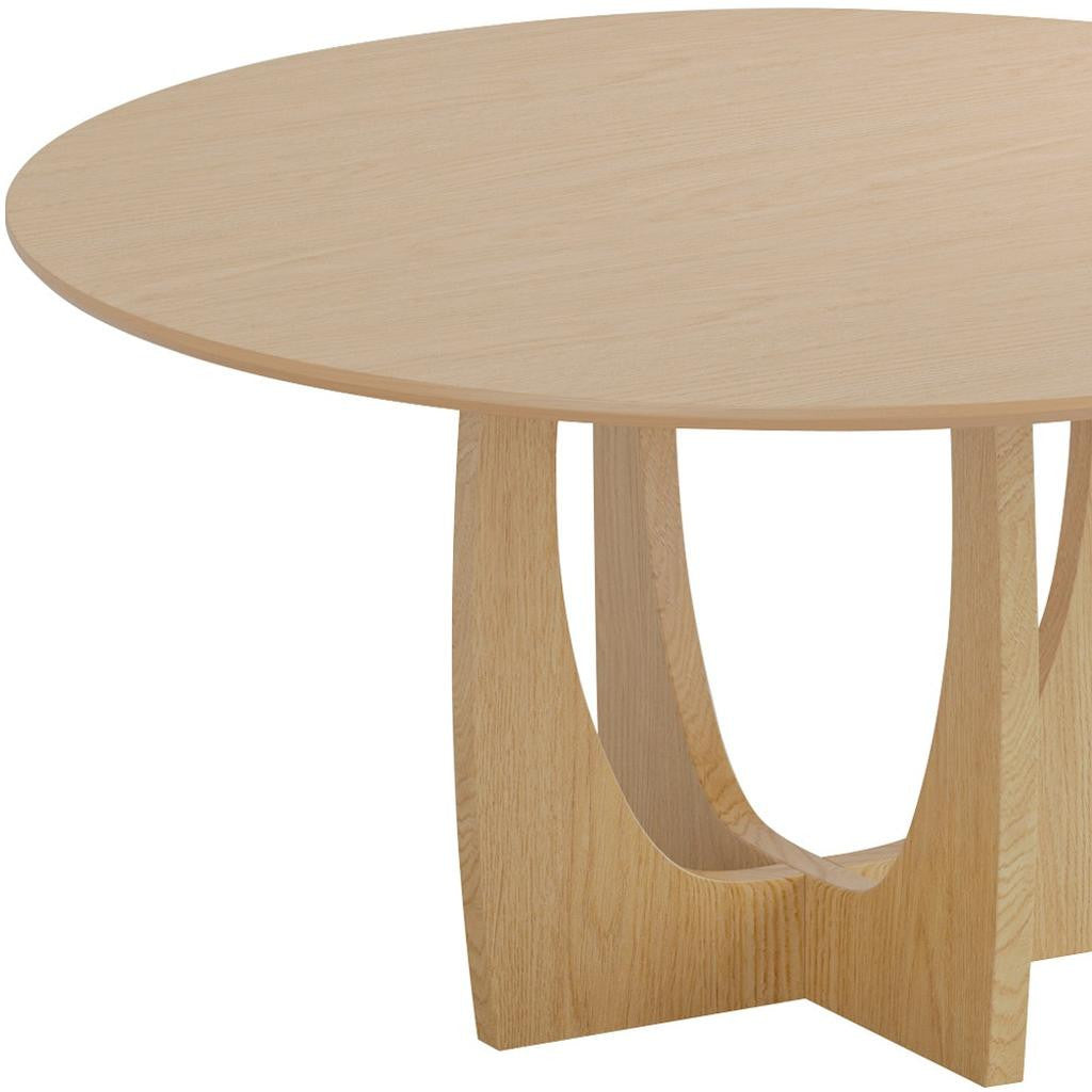 59" Natural Solid Wood Mirrored Double Pedestal Base Round Top Dining Table