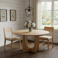 59" Natural Solid Wood Mirrored Double Pedestal Base Round Top Dining Table
