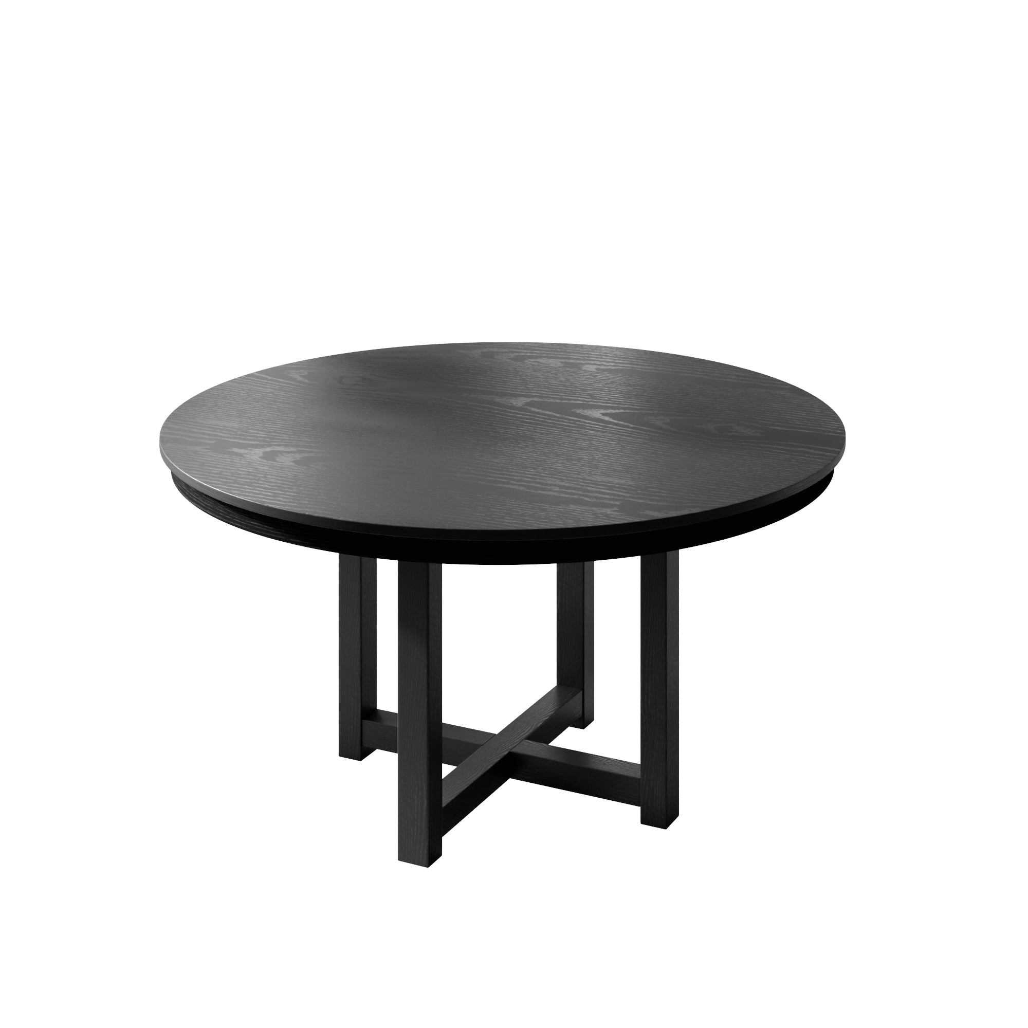 45" Black Solid Wood Mirrored Double Pedestal Base Round Top Dining Table
