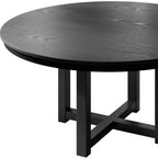 52" Black Solid Wood Round Top Dining Table