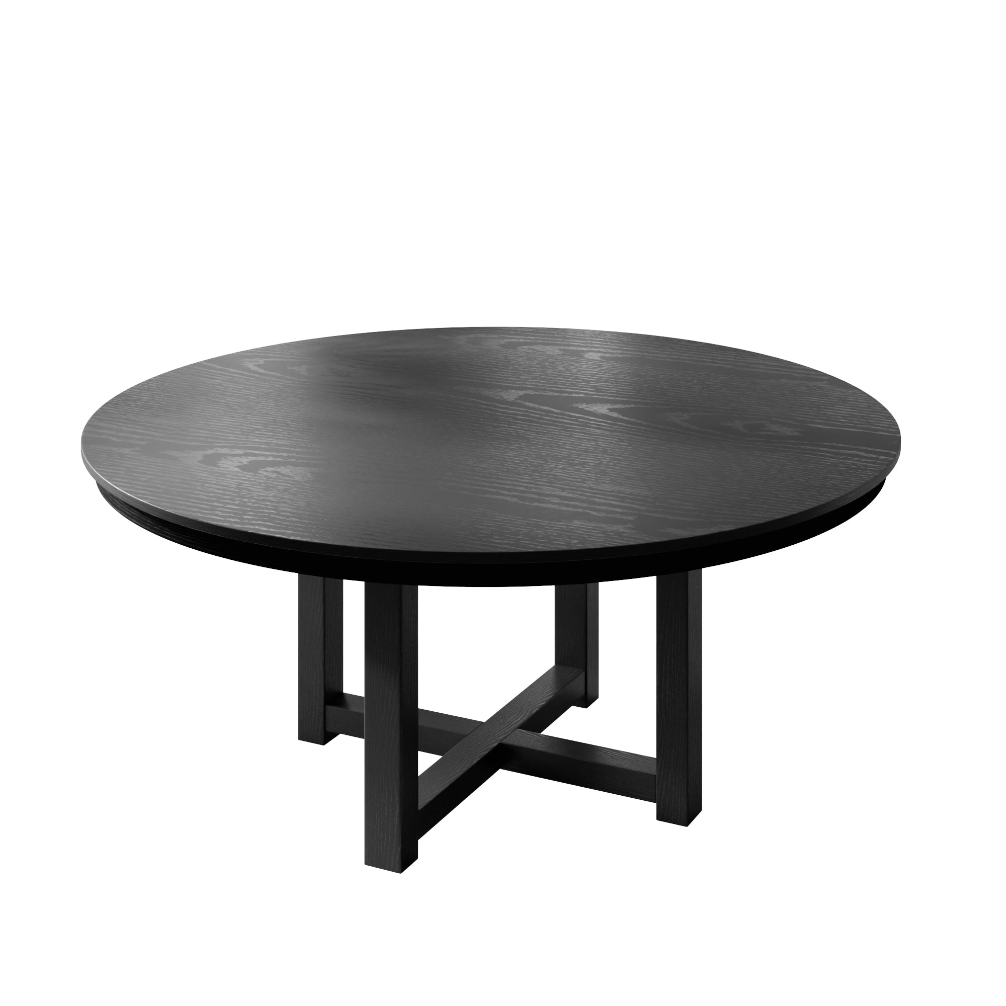 59" Black Solid Wood Mirrored Double Pedestal Base Round Top Dining Table