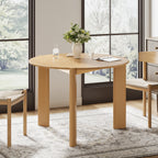 42" Natural Solid Wood Mirrored Double Pedestal Base Round Top Dining Table