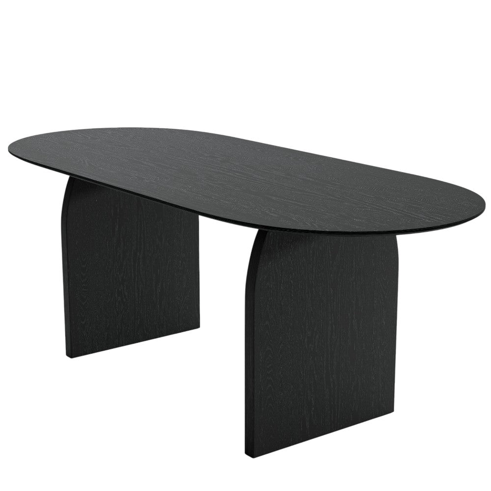 79" Black Solid Wood Mirrored Double Pedestal Base Oval Dining Table