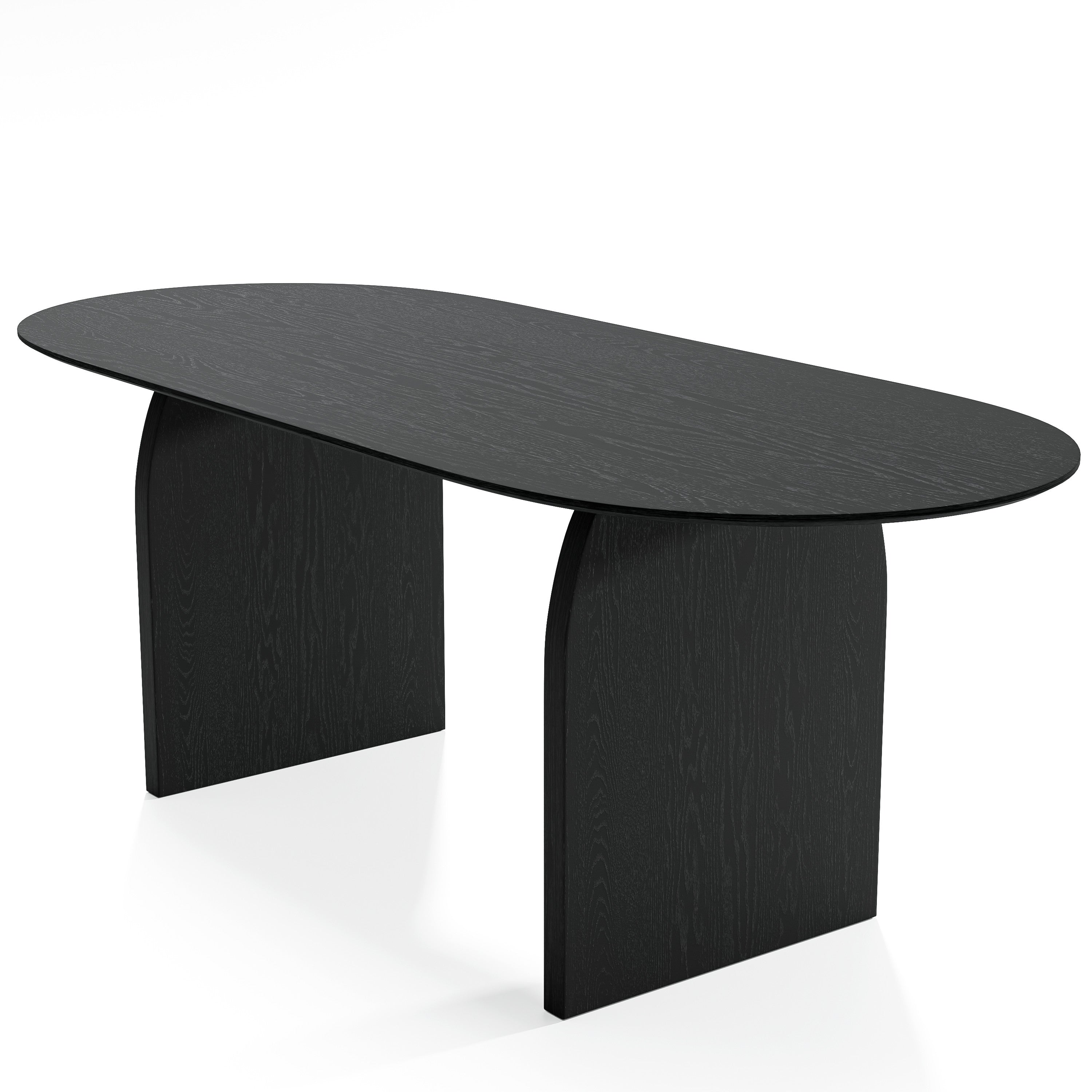 79" Black Solid Wood Mirrored Double Pedestal Base Oval Dining Table