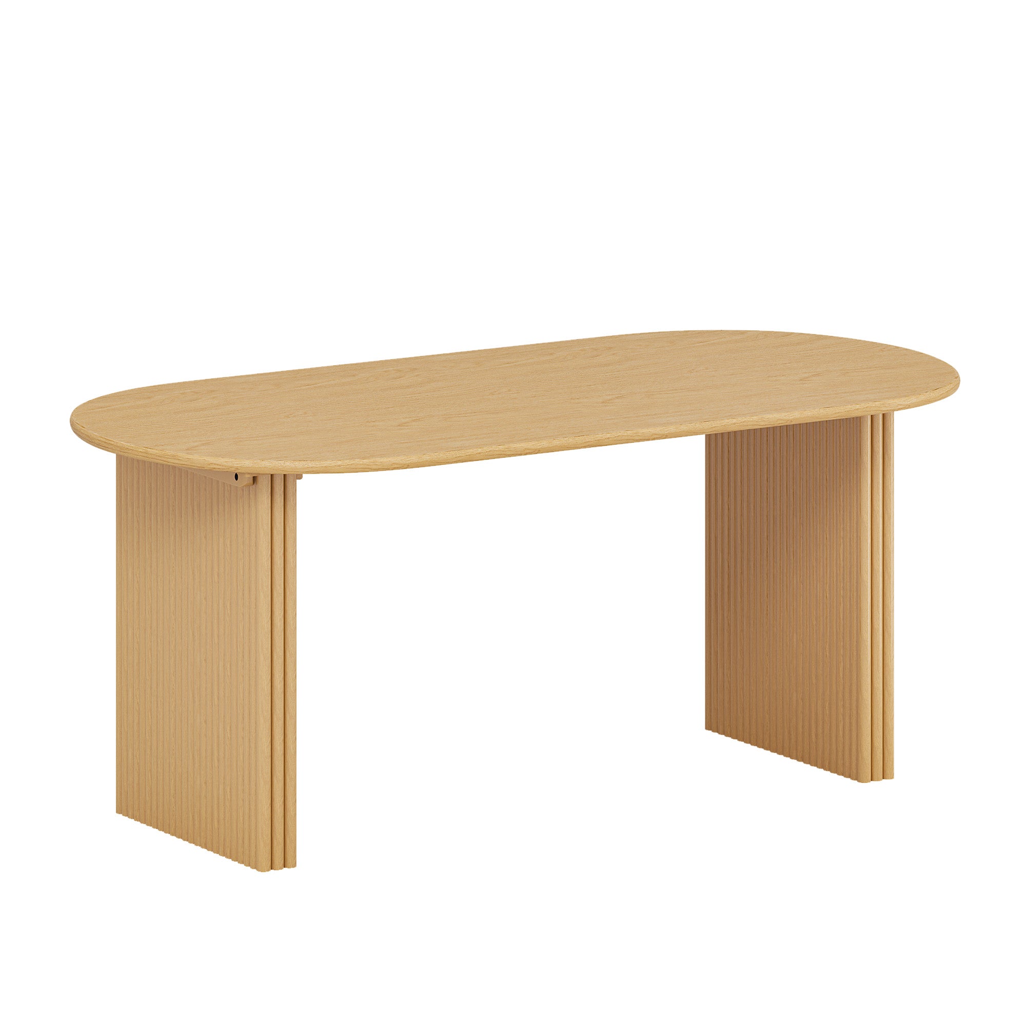 67" Natural Solid Wood Mirrored Double Pedestal Base Oval Dining Table