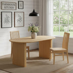 67" Natural Solid Wood Mirrored Double Pedestal Base Oval Dining Table