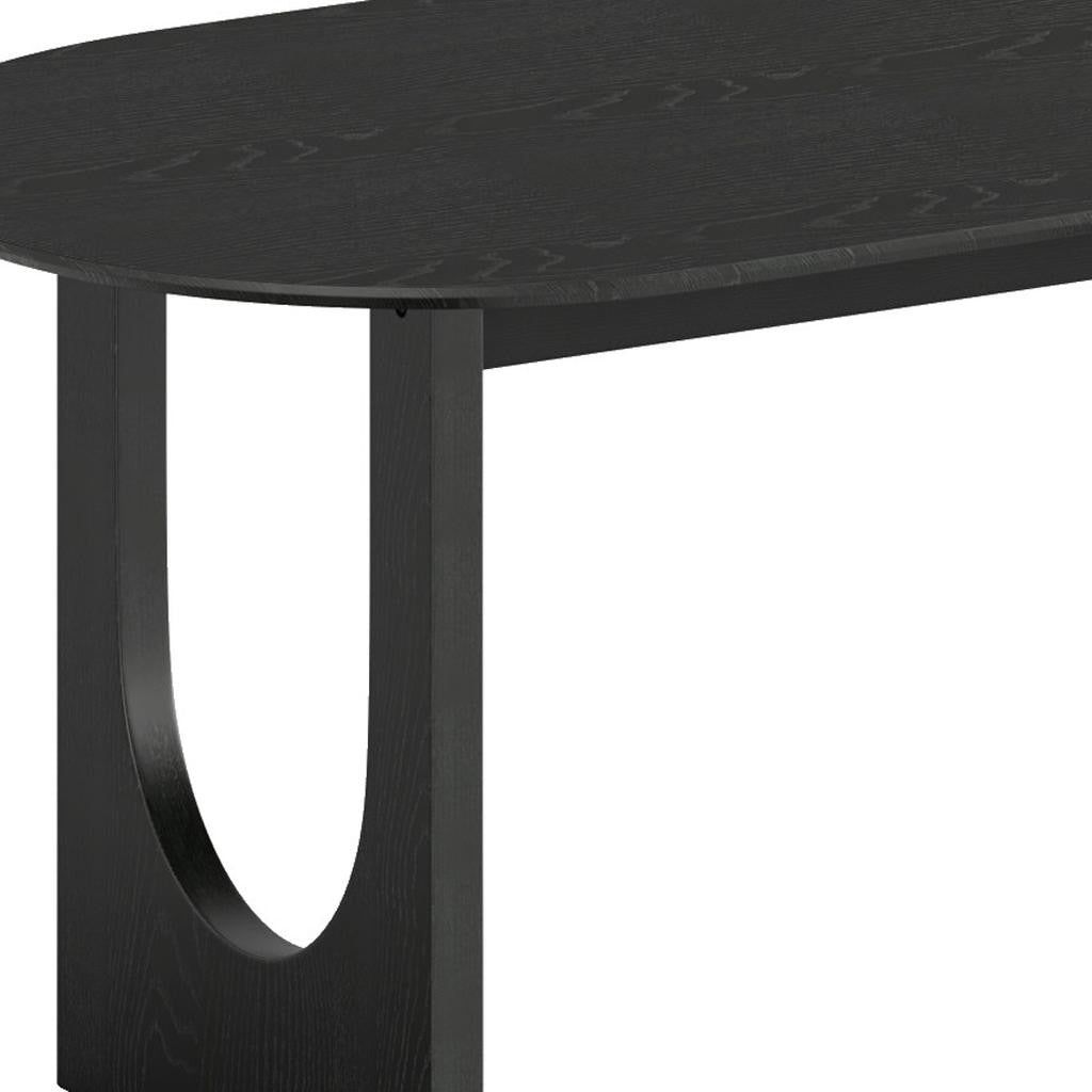 67" Black Solid Wood Mirrored Double Pedestal Base Oval Dining Table