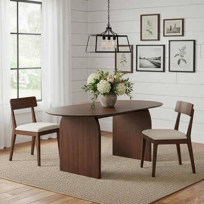 67" Walnut Solid Wood Mirrored Double Pedestal Base Oval Dining Table