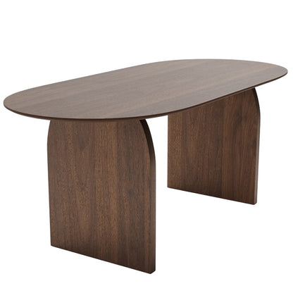 67" Walnut Solid Wood Mirrored Double Pedestal Base Oval Dining Table