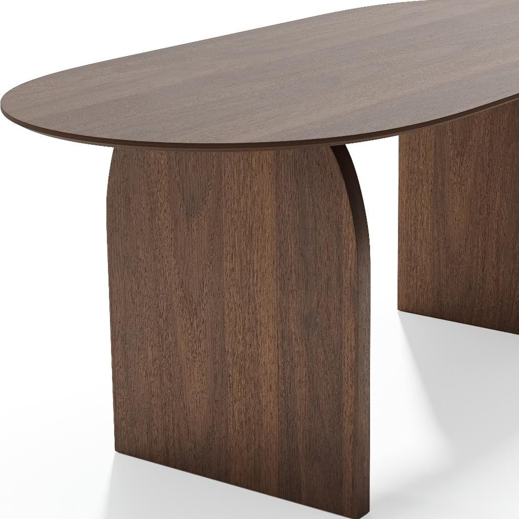 67" Walnut Solid Wood Mirrored Double Pedestal Base Oval Dining Table