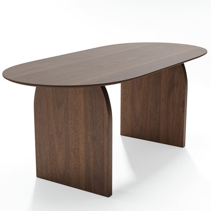 67" Walnut Solid Wood Mirrored Double Pedestal Base Oval Dining Table