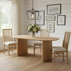 67" Natural Solid Wood Mirrored Double Pedestal Base Oval Dining Table