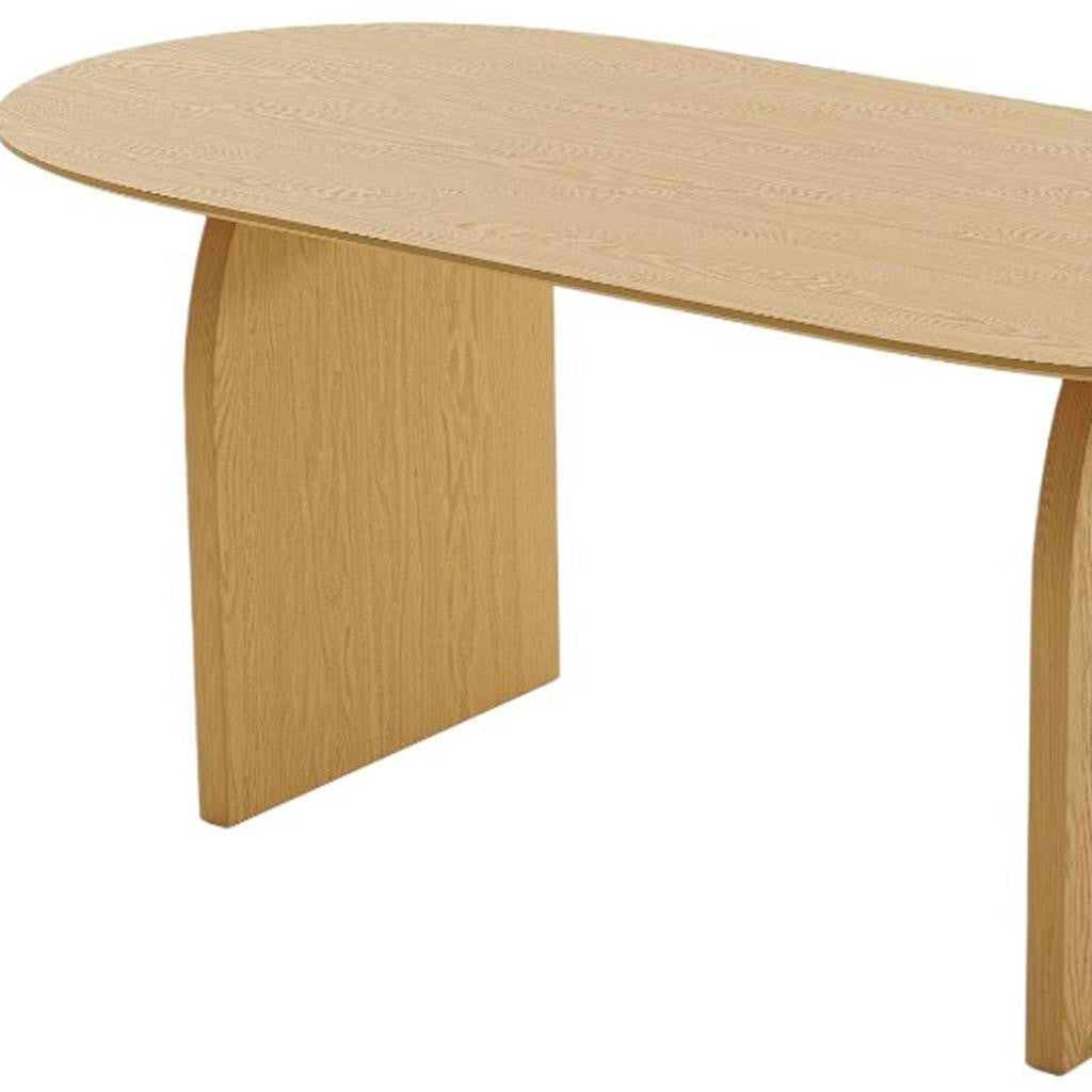 67" Natural Solid Wood Mirrored Double Pedestal Base Oval Dining Table