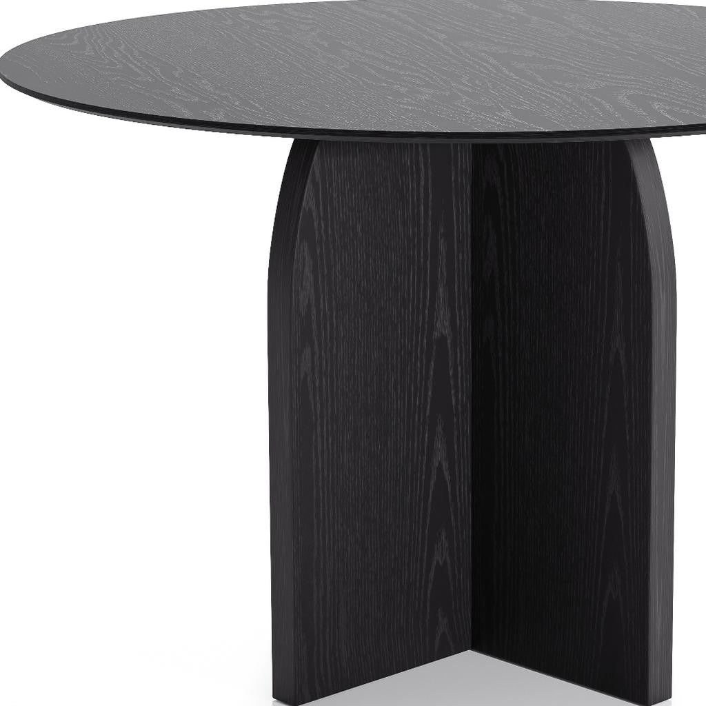 45" Black Solid Wood Pedestal Base Round Top Dining Table