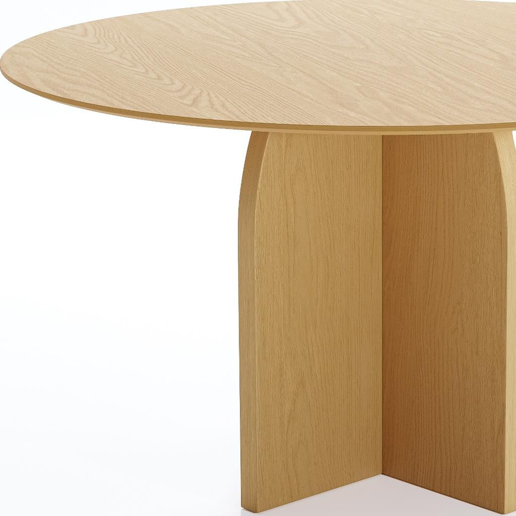 52" Beige Solid Wood Pedestal Base Round Top Dining Table