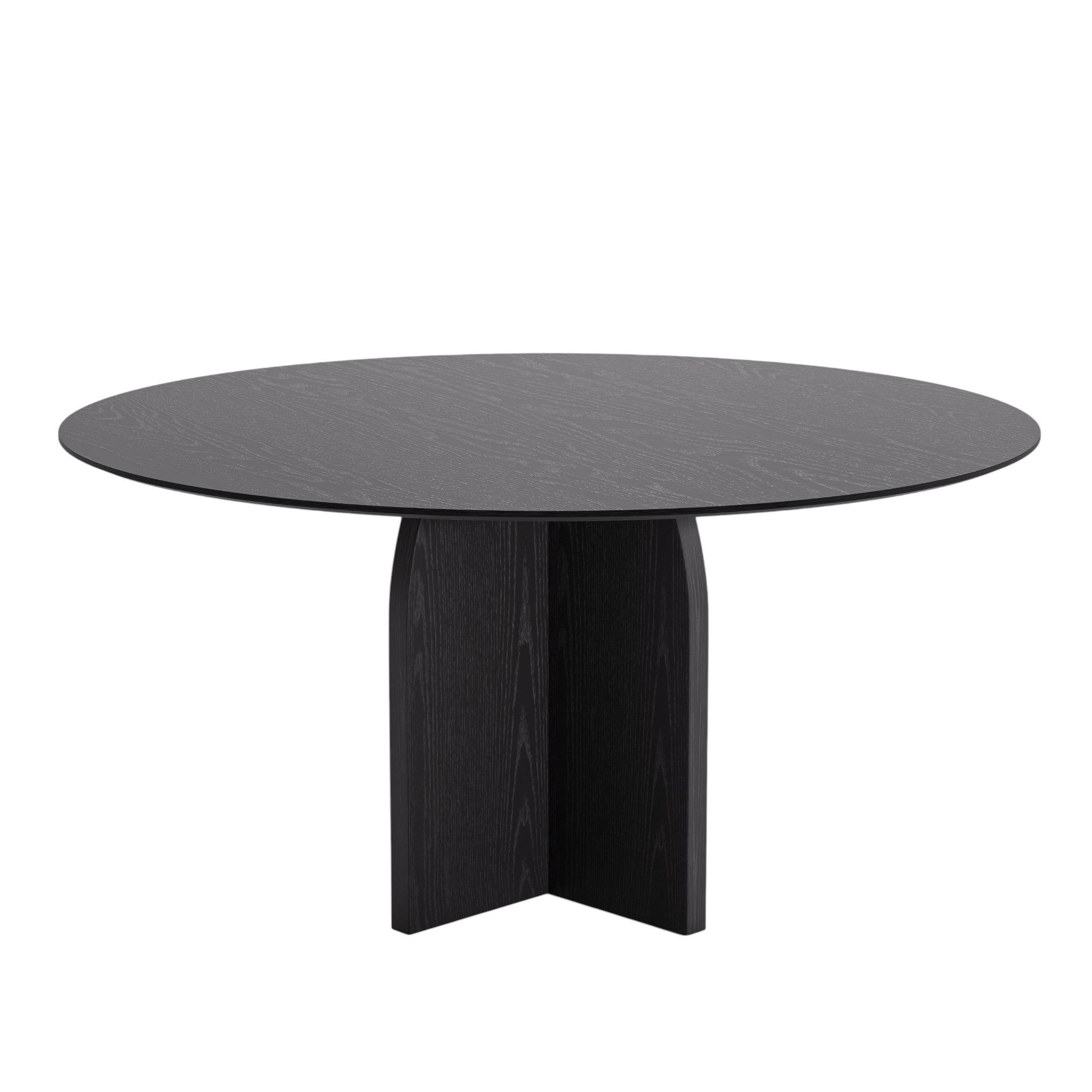 58" Black Solid Wood Pedestal Base Round Top Dining Table