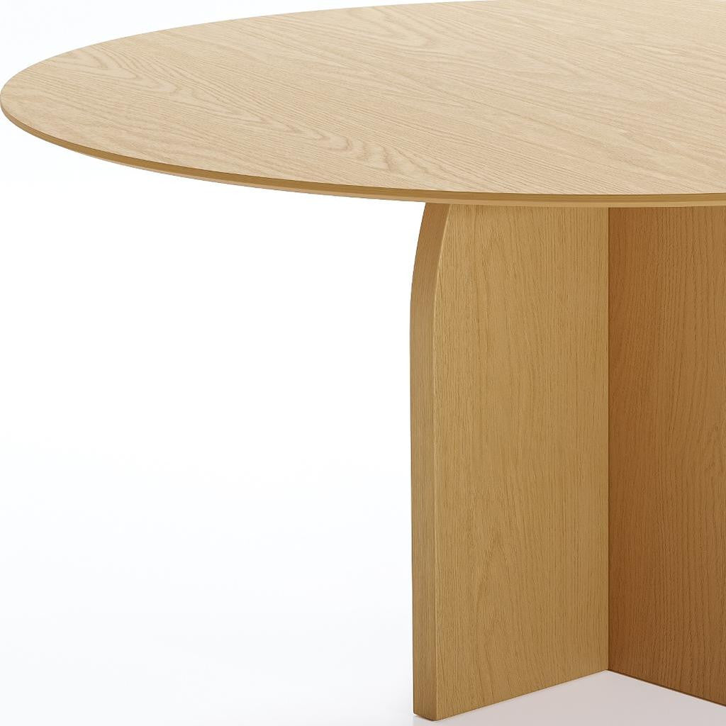 58" Beige Solid Wood Pedestal Base Round Top Dining Table