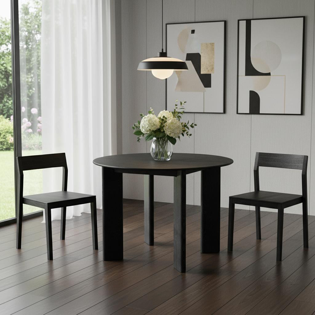 42" Black Solid Wood Round Top Dining Table