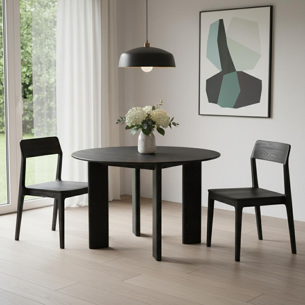 45" Black Solid Wood Round Top Dining Table