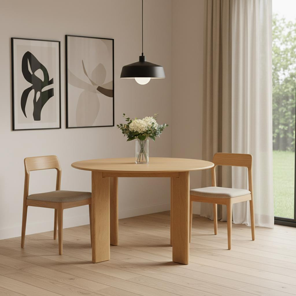 45" Beige Solid Wood Round Top Dining Table