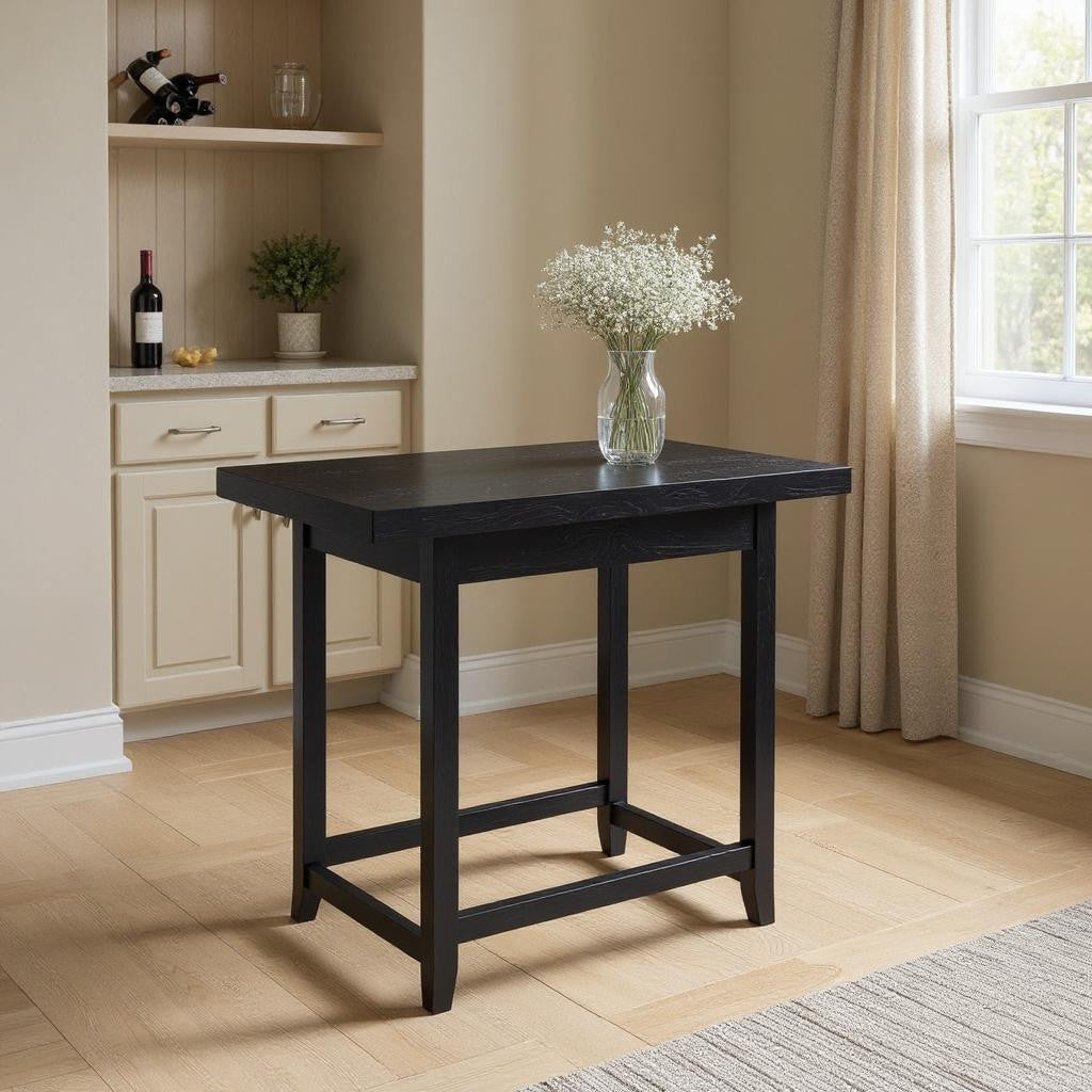 33" Black Solid Wood Rectangular Bar Table