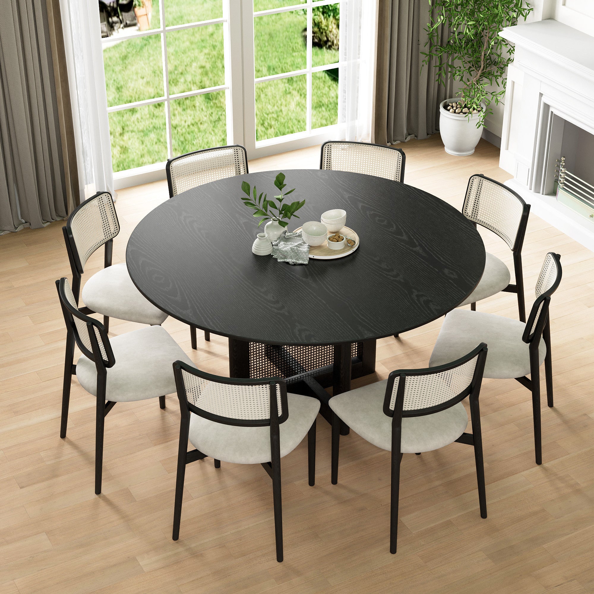 59" Black Solid Wood Rounded Bar Table