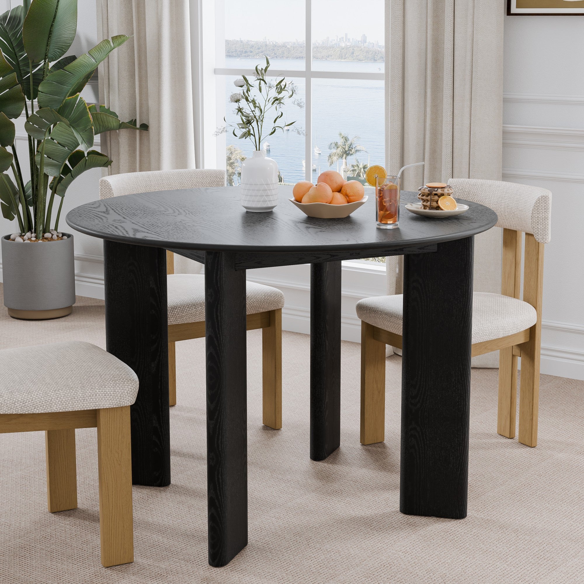 42" Black Solid Wood Rounded Bar Table