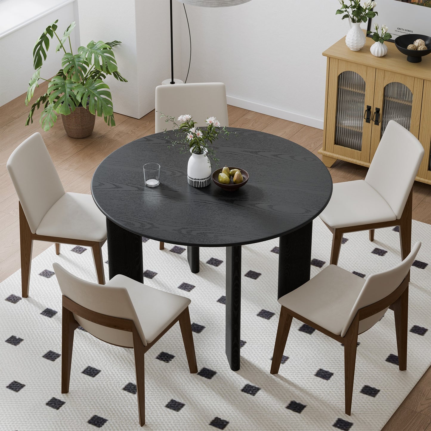 45" Black Solid Wood Rounded Bar Table