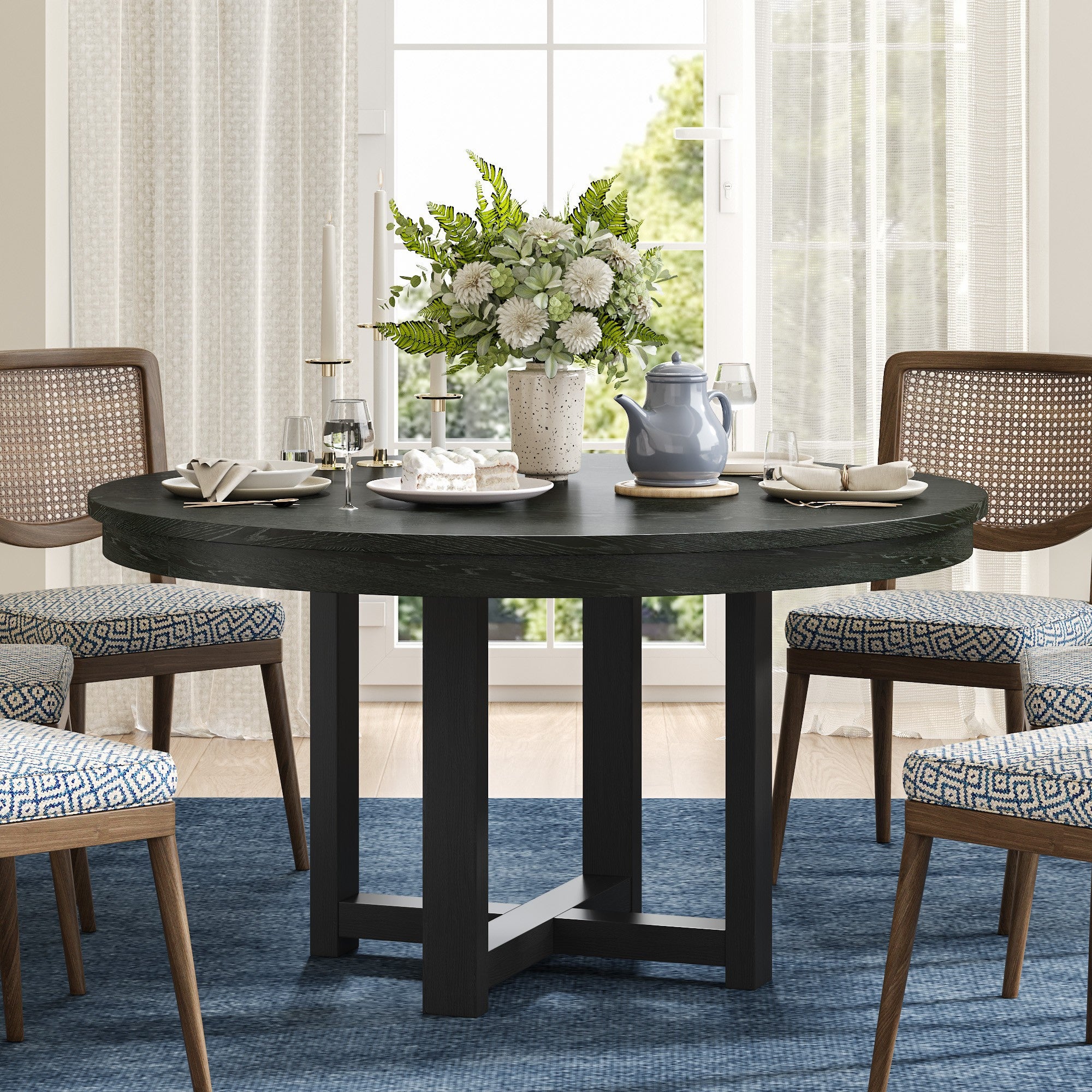 45" Black Solid Wood Rounded Bar Table