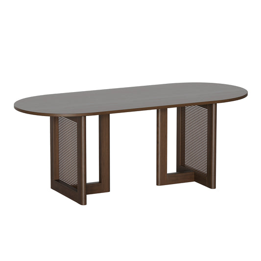 79" Walnut Wood Oval Bar Table