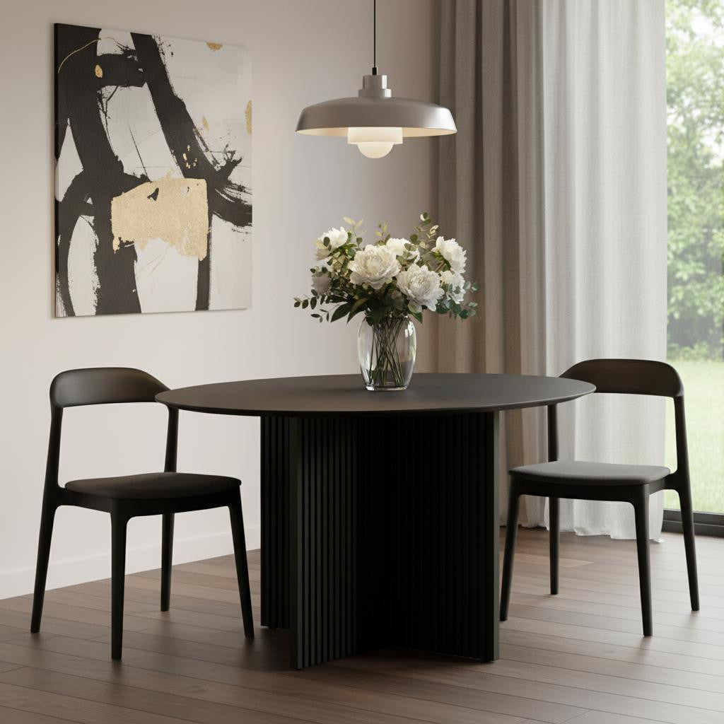 52" Dark Brown Solid Wood Cross Leg Base Round Top Dining Table