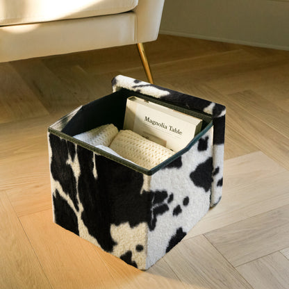 12" Plastic Cow Print Storage Ottoman