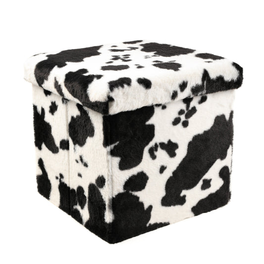 12" Plastic Cow Print Storage Ottoman