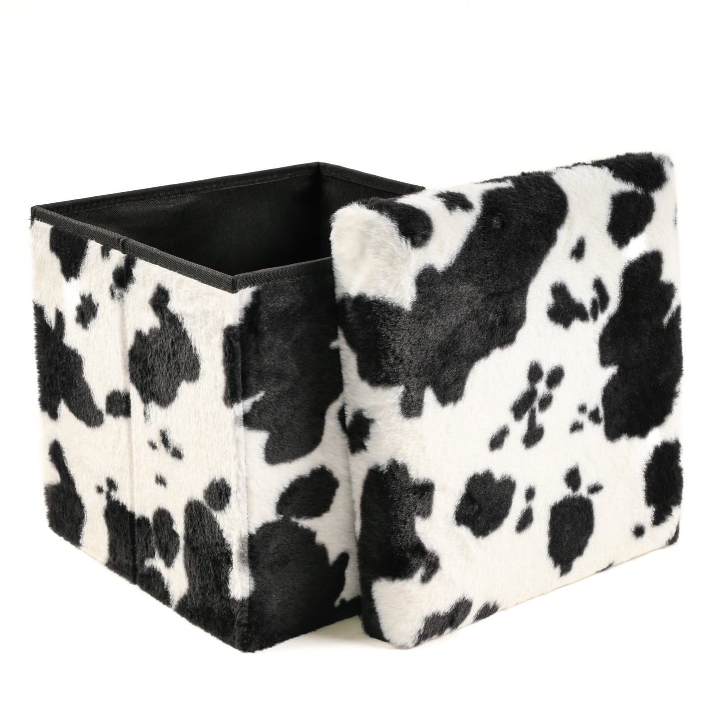 12" Plastic Cow Print Storage Ottoman
