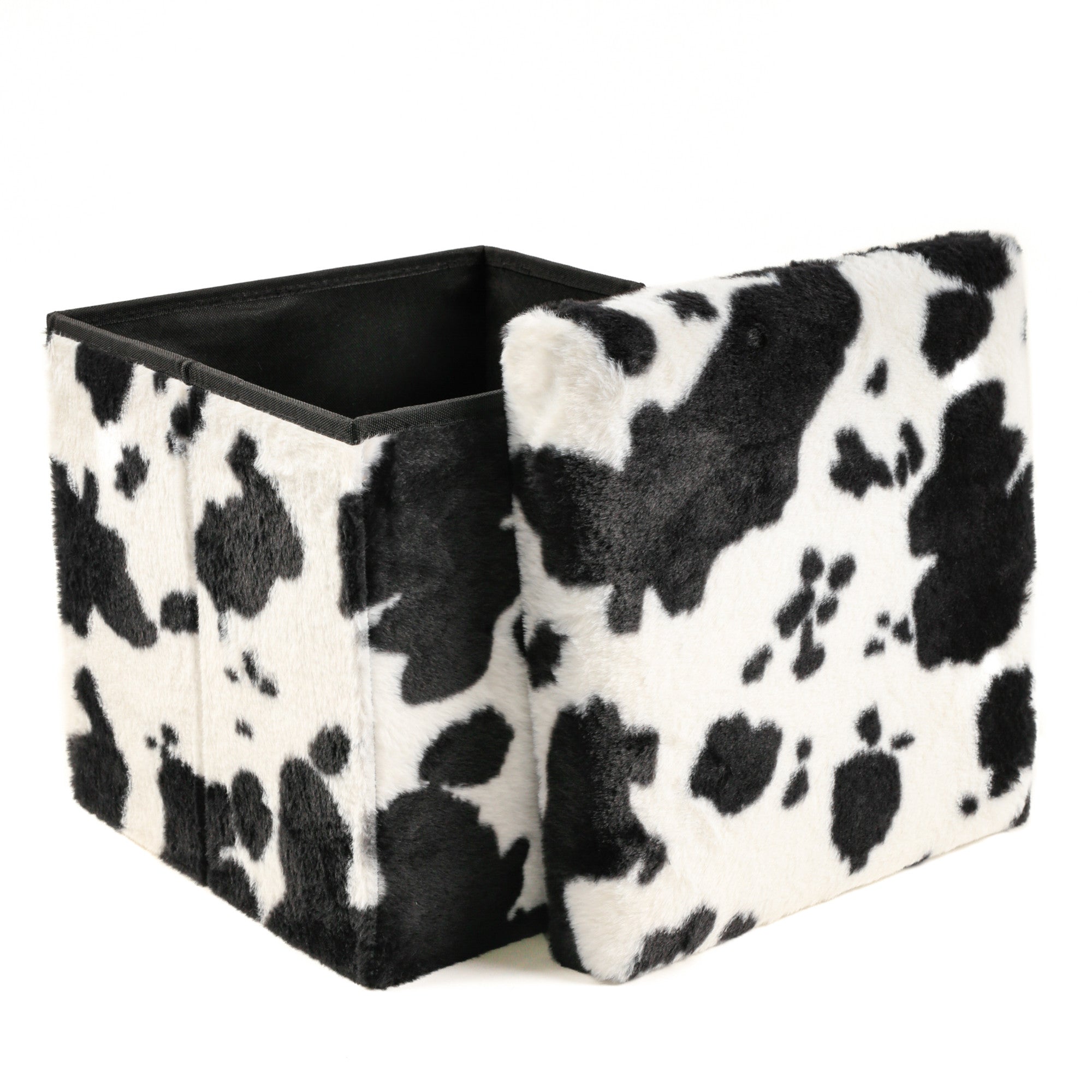 12" Plastic Cow Print Storage Ottoman