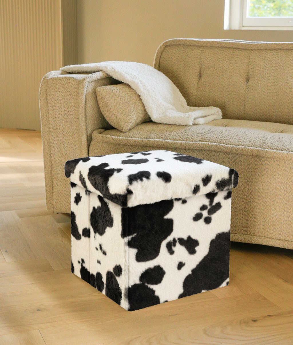 12" Plastic Cow Print Storage Ottoman