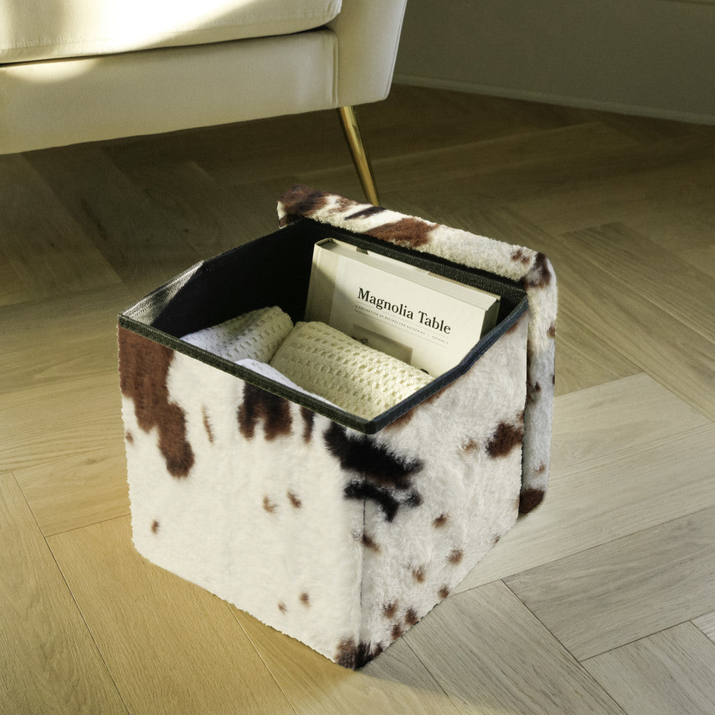12" Plastic Cow Print Storage Ottoman