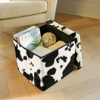 15" Plastic Cow Print Storage Ottoman