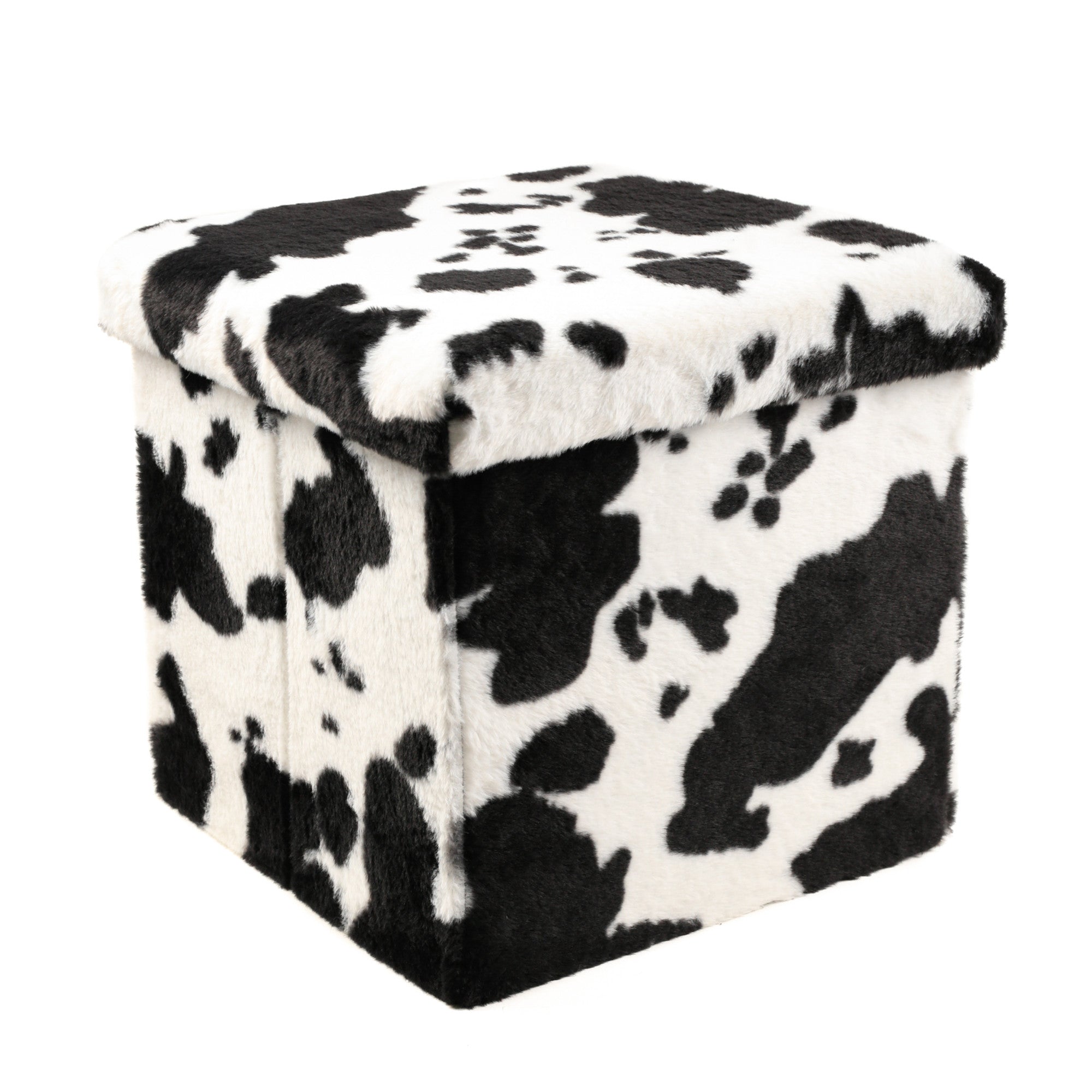 15" Plastic Cow Print Storage Ottoman