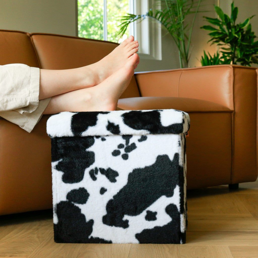 15" Plastic Cow Print Storage Ottoman