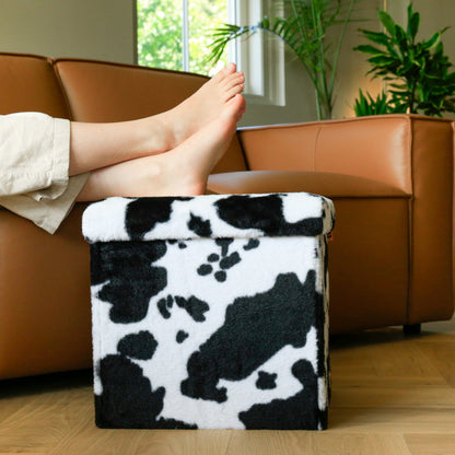 15" Plastic Cow Print Storage Ottoman