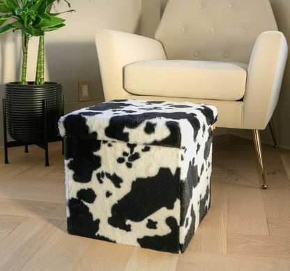 15" Plastic Cow Print Storage Ottoman