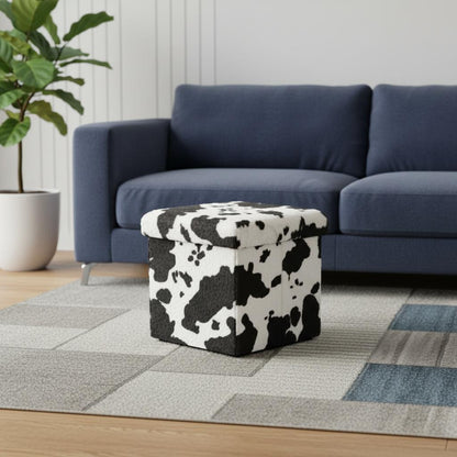 15" Plastic Cow Print Storage Ottoman