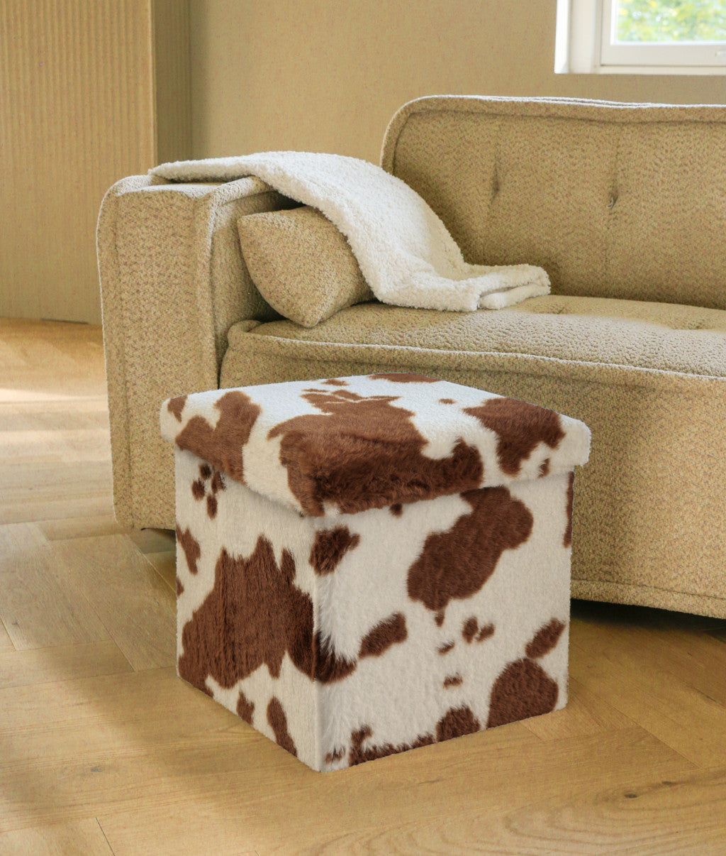 15" Plastic Cow Print Storage Ottoman