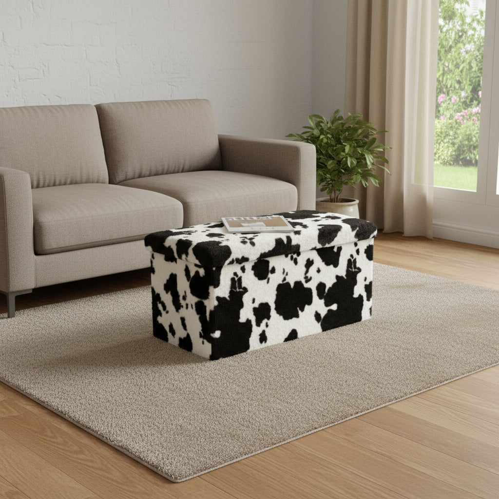 30" Plastic Cow Print Storage Ottoman