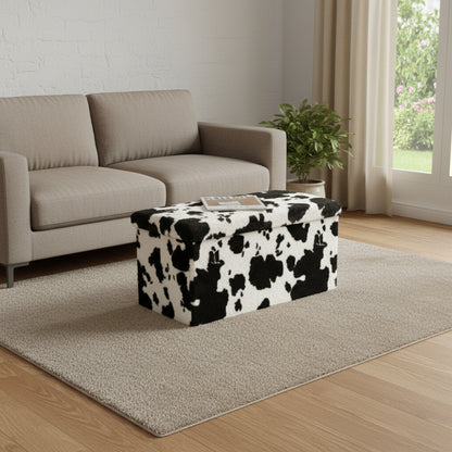 30" Plastic Cow Print Storage Ottoman