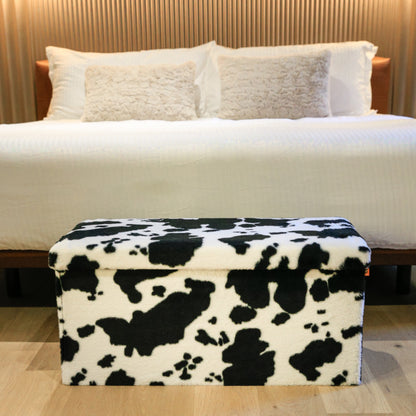 30" Plastic Cow Print Storage Ottoman